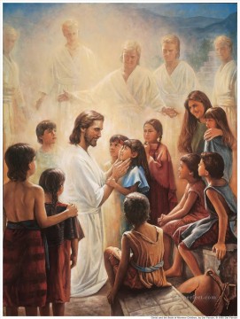 jesus Painting - Jesus Blesses The Nephite Children religious Christian